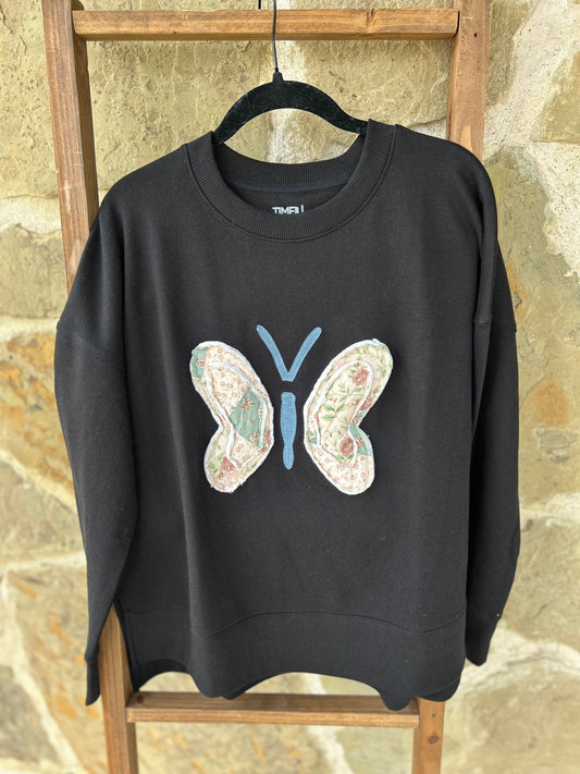 Black Floral Butterfly Sweater